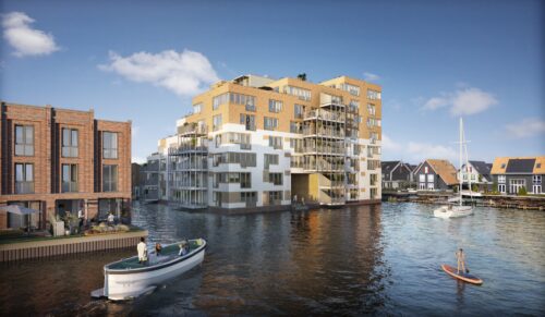 Impressie Zaans Pijl: nieuwbouw appartementen en boothuis aan de Zaan in Wormerveer