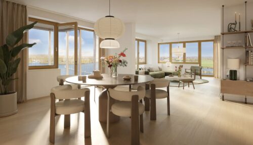 Impressie Zaans Pijl: nieuwbouw appartementen en boothuis aan de Zaan in Wormerveer